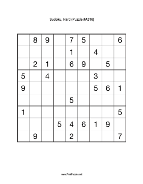 Sudoku - Hard A316 Printable Puzzle