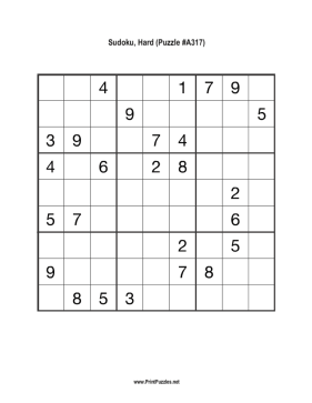 Sudoku - Hard A317 Printable Puzzle
