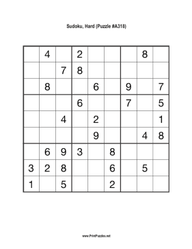 Sudoku - Hard A318 Printable Puzzle
