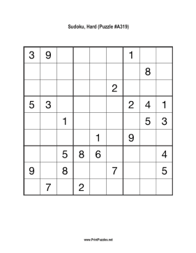 Sudoku - Hard A319 Printable Puzzle