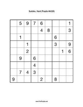 Sudoku - Hard A320 Printable Puzzle