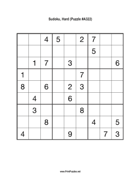 Sudoku - Hard A322 Printable Puzzle
