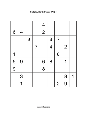 Sudoku - Hard A324 Printable Puzzle