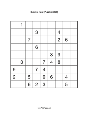Sudoku - Hard A326 Printable Puzzle