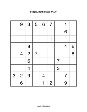 Sudoku - Hard A329 Printable Puzzle