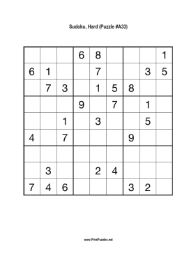 Sudoku - Hard A33 Printable Puzzle