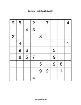 Sudoku - Hard A331 Printable Puzzle
