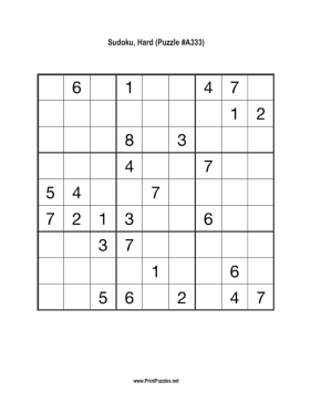 Sudoku - Hard A333 Printable Puzzle