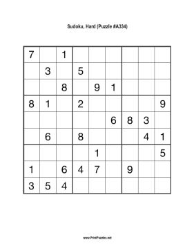 Sudoku - Hard A334 Printable Puzzle