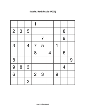 Sudoku - Hard A335 Printable Puzzle