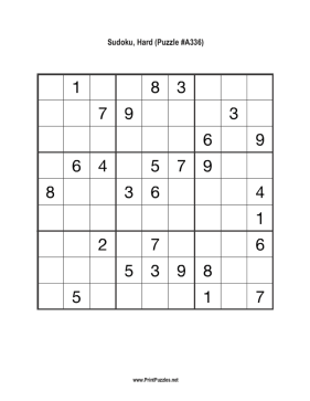 Sudoku - Hard A336 Printable Puzzle