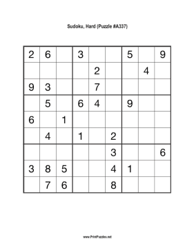 Sudoku - Hard A337 Printable Puzzle