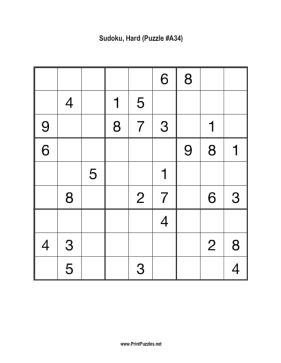 Sudoku - Hard A34 Printable Puzzle