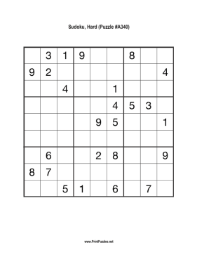 Sudoku - Hard A340 Printable Puzzle