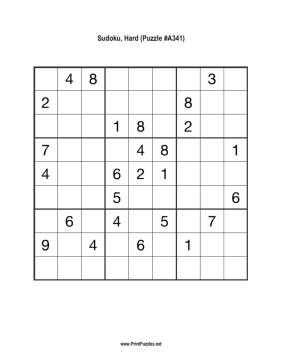 Sudoku - Hard A341 Printable Puzzle