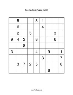 Sudoku - Hard A342 Printable Puzzle