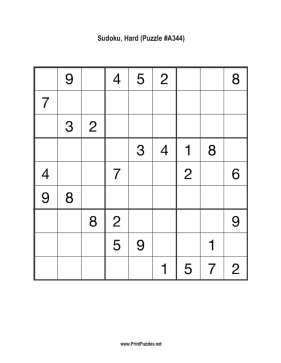 Sudoku - Hard A344 Printable Puzzle