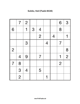 Sudoku - Hard A346 Printable Puzzle