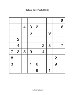 Sudoku - Hard A347 Printable Puzzle