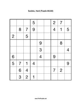 Sudoku - Hard A348 Printable Puzzle