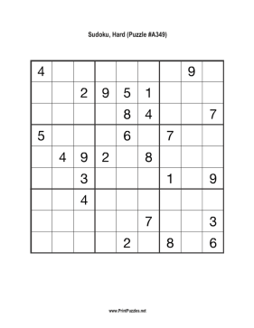 Sudoku - Hard A349 Printable Puzzle