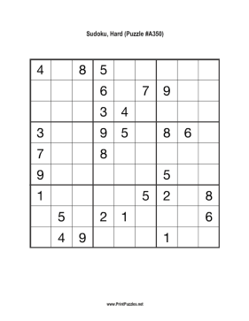 Sudoku - Hard A350 Printable Puzzle