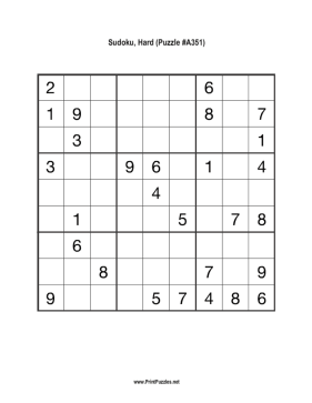 Sudoku - Hard A351 Printable Puzzle