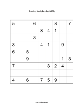 Sudoku - Hard A352 Printable Puzzle