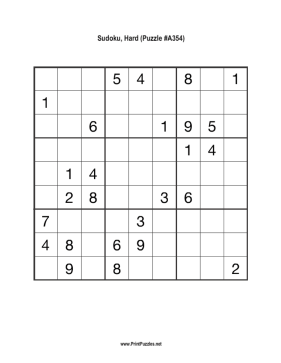Sudoku - Hard A354 Printable Puzzle
