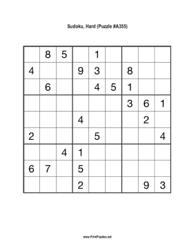 Sudoku - Hard A355 Printable Puzzle