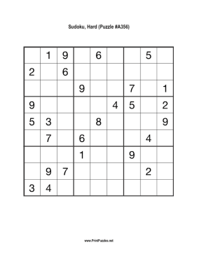 Sudoku - Hard A356 Printable Puzzle