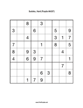Sudoku - Hard A357 Printable Puzzle