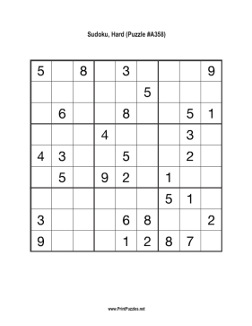 Sudoku - Hard A358 Printable Puzzle