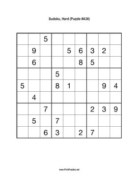 Sudoku - Hard A36 Printable Puzzle