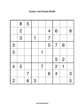 Sudoku - Hard A360 Printable Puzzle