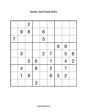 Sudoku - Hard A361 Printable Puzzle