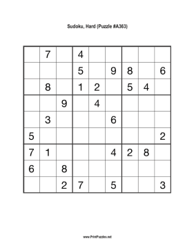 Sudoku - Hard A363 Printable Puzzle