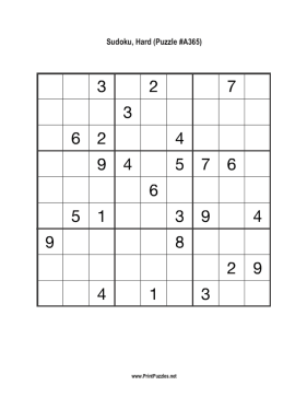 Sudoku - Hard A365 Printable Puzzle