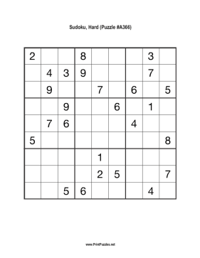 Sudoku - Hard A366 Printable Puzzle