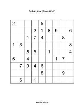 Sudoku - Hard A367 Printable Puzzle