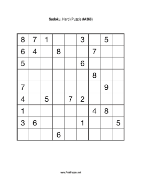 Sudoku - Hard A368 Printable Puzzle