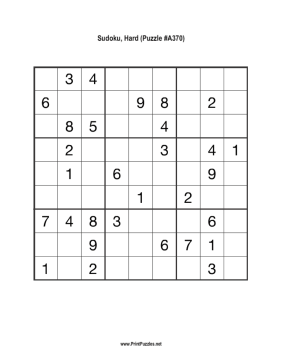 Sudoku - Hard A370 Printable Puzzle