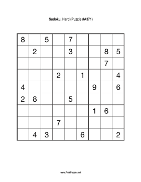 Sudoku - Hard A371 Printable Puzzle