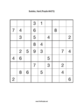 Sudoku - Hard A372 Printable Puzzle