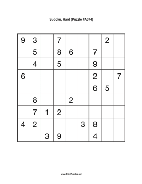 Sudoku - Hard A374 Printable Puzzle