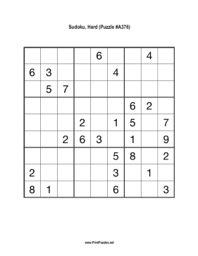 Sudoku - Hard A376 Printable Puzzle