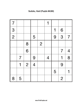 Sudoku - Hard A380 Printable Puzzle