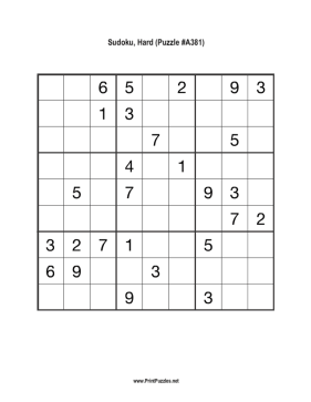 Sudoku - Hard A381 Printable Puzzle
