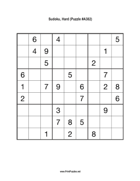 Sudoku - Hard A382 Printable Puzzle