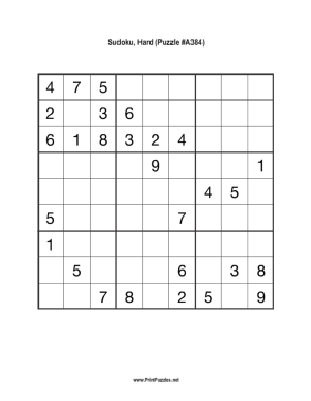 Sudoku - Hard A384 Printable Puzzle